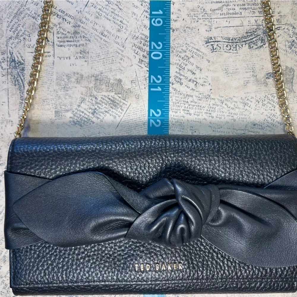 Ted Baker Cimmy Black Leather Knotted Crossbody Matinee Wallet on Chain